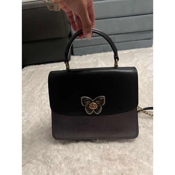 NWOT COACH Black Top Handle Metallic Butterfly Charm Crossbody Bag - Picture 1 of 6